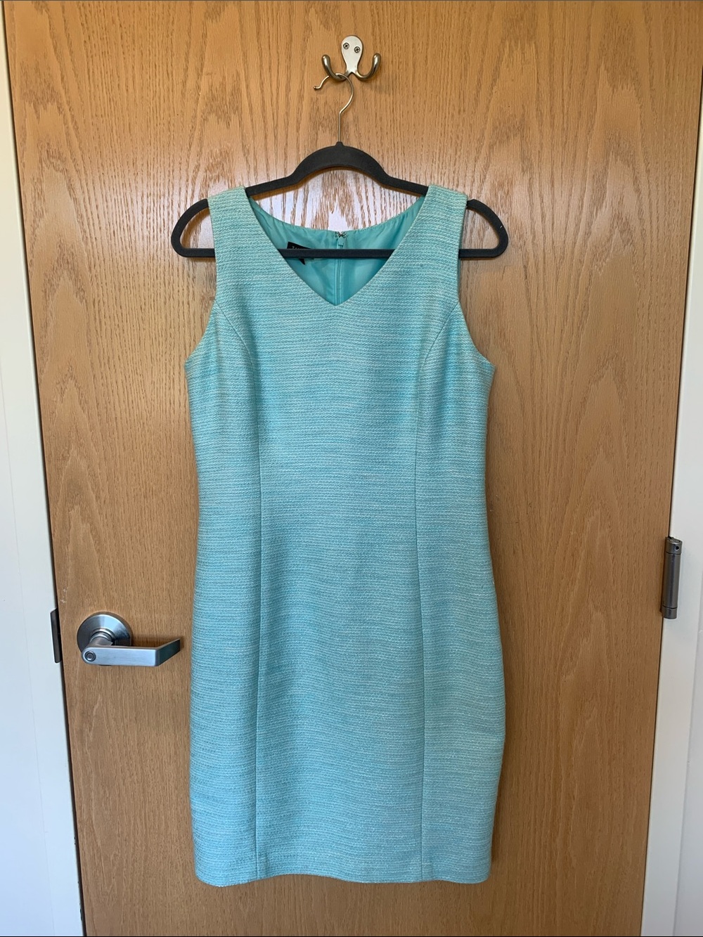 Talbots Aqua Textured V-Neck Midi Dress Office Siren Preppy Business Casual